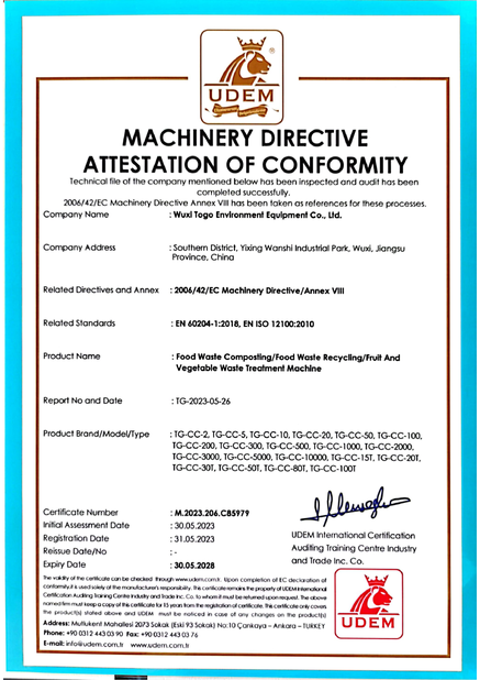 CINA WuXi TOGO Environment Equipment Co., Ltd. Sertifikasi