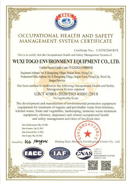 CINA WuXi TOGO Environment Equipment Co., Ltd. Sertifikasi